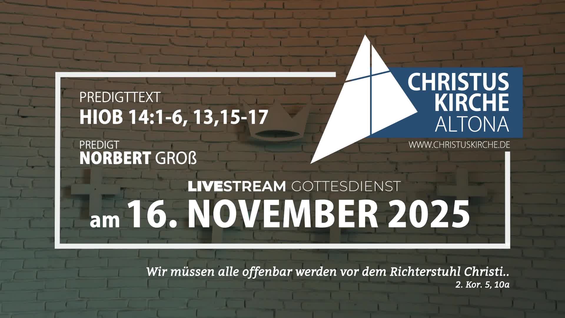Gottesdienst am 16. November 2025 aus der Christuskirche Hamburg Altona